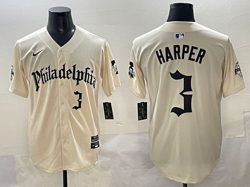 Men 2025 Philadelphia Phillies #3 Harper Cream Five generations Joint Name Nike MLB Jersey style 3->philadelphia phillies->MLB Jersey